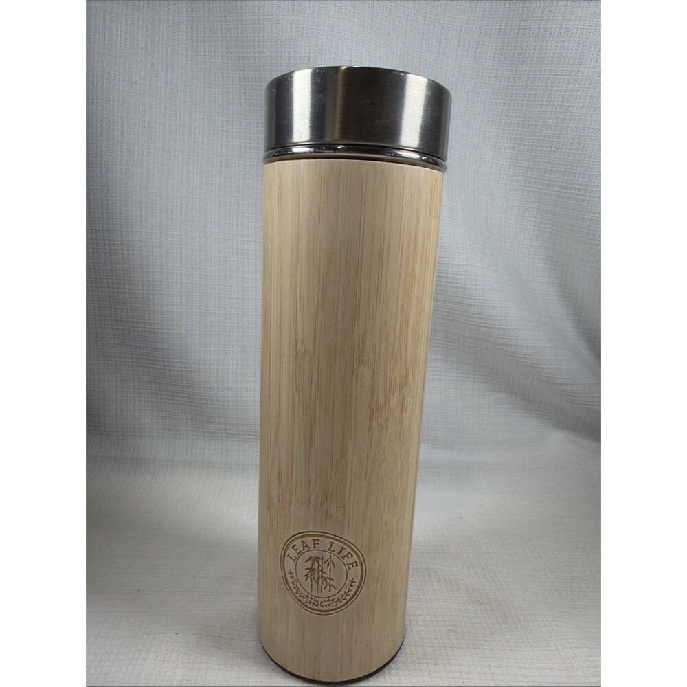 LeafLife 17oz Bamboo Tumbler Insulated Stainless Steel Tea Infuser Used Thermos